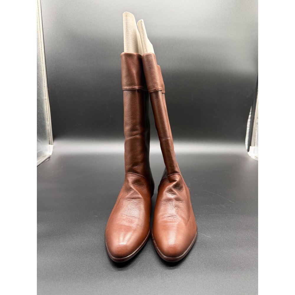 Vaneli Brown Leather Tall Boots Made in Italy Almond Toe Fold Over Cuff Size 6 B
